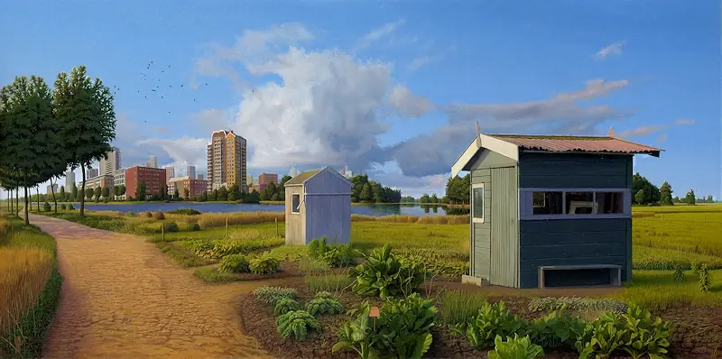 The outside area by Hans Parlevliet | landscape painting in oil on canvas 95 x 175 cm